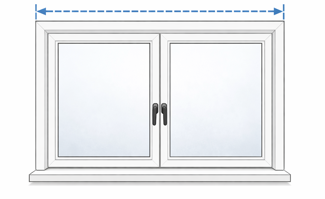 Illustration som visar hur karmyttermått mäts från karmens ytterkant till karmens ytterkant