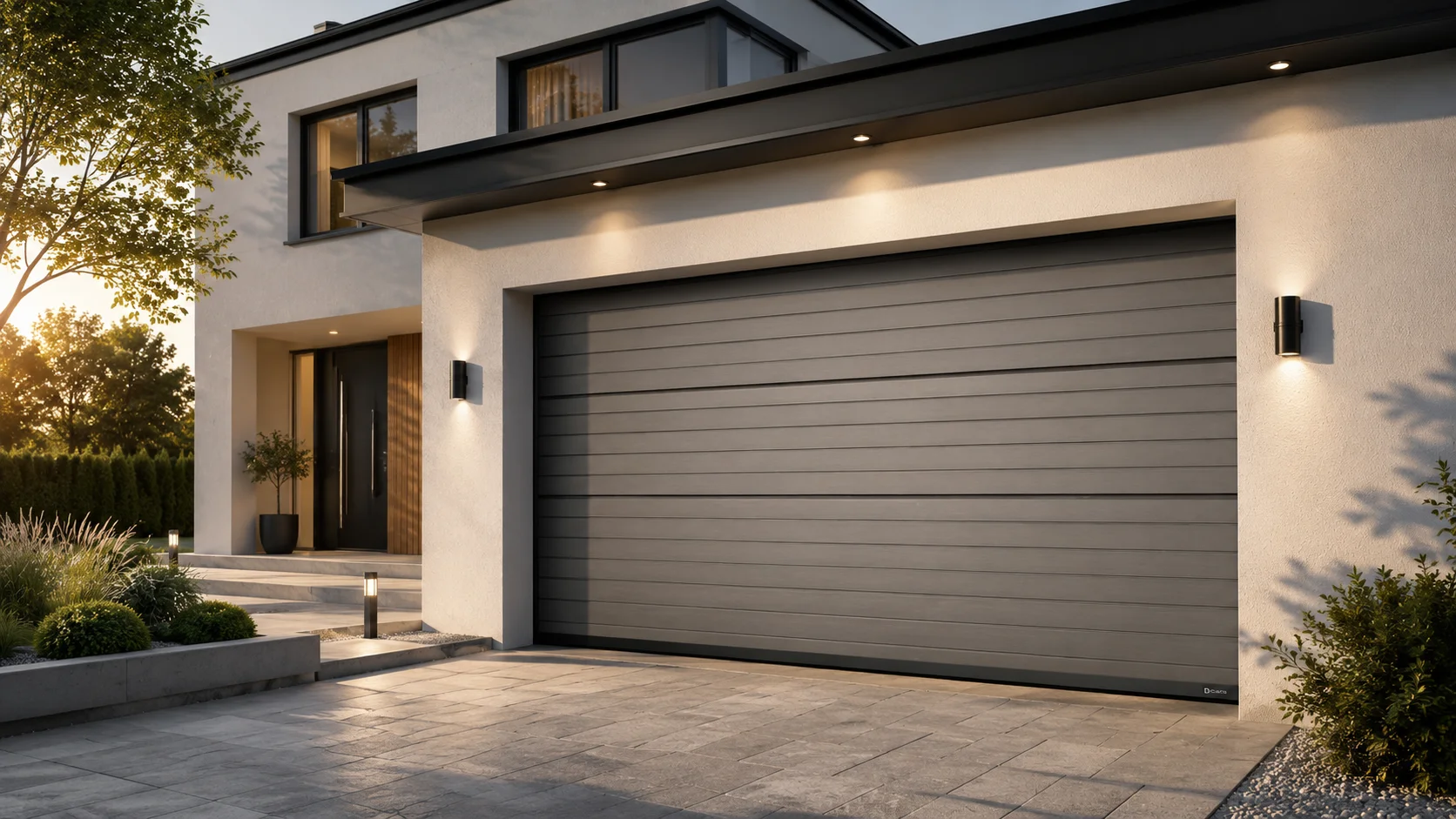 Drutex D-GATE garageport med moderna paneler på villa